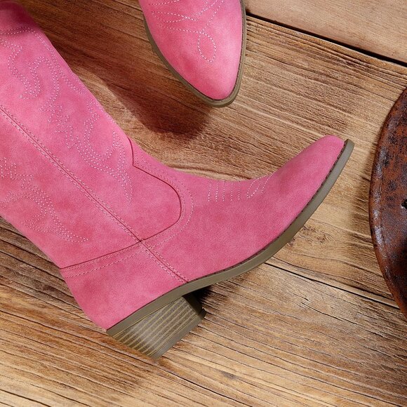 DREAM PAIRS Womens  Hot Pink Cowboy Western Cowgirl Boots Pointed Toe Wide Calf - Picture 5 of 8